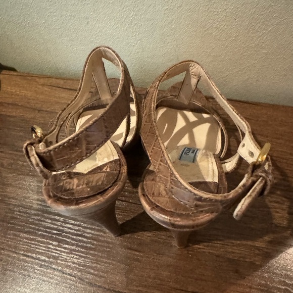 Prada Platform Sandals Brown Croc-Embossed Leather Slingback Heels - Picture 9 of 14